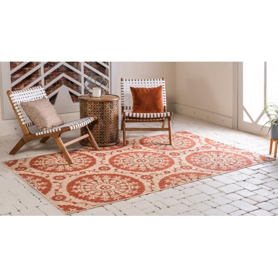 Rug Unique Loom Outdoor Botanical Terracotta Rectangular 6' 0 x 9' 0