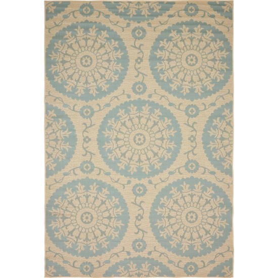 Rug Unique Loom Outdoor Botanical Light Blue Rectangular 6' 0 x 9' 0