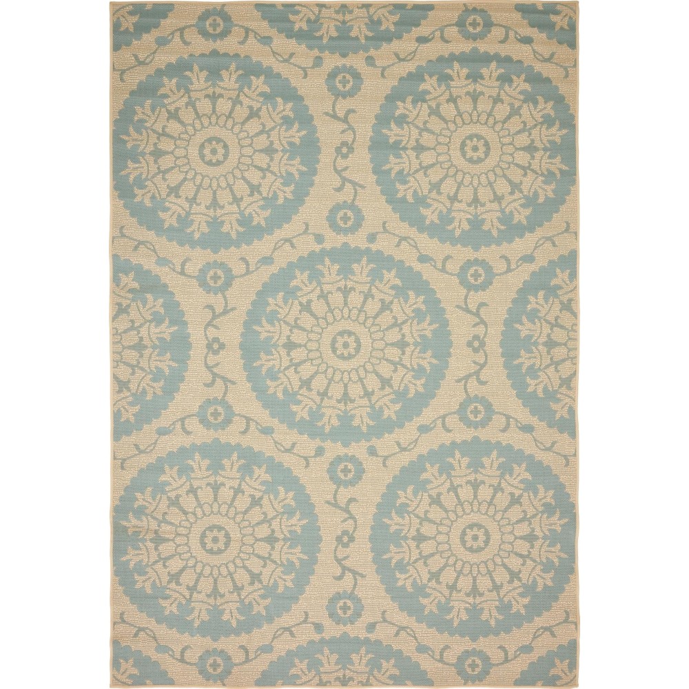 Rug Unique Loom Outdoor Botanical Light Blue Rectangular 6' 0 x 9' 0