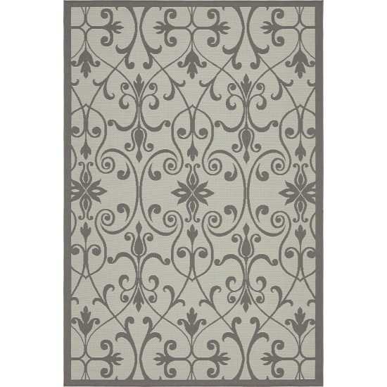 Rug Unique Loom Outdoor Botanical Gray Rectangular 6' 0 x 9' 0