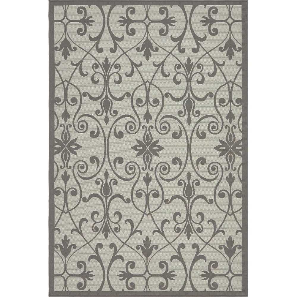 Rug Unique Loom Outdoor Botanical Gray Rectangular 6' 0 x 9' 0