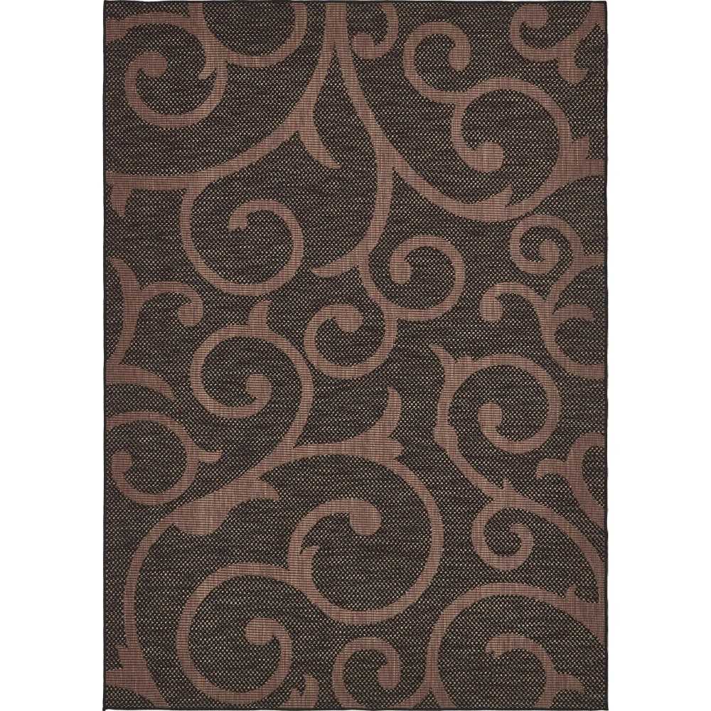 Rug Unique Loom Outdoor Botanical Chocolate Brown Rectangular 6' 0 x 9' 0