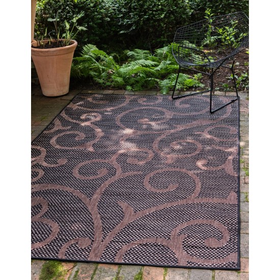 Rug Unique Loom Outdoor Botanical Chocolate Brown Rectangular 6' 0 x 9' 0