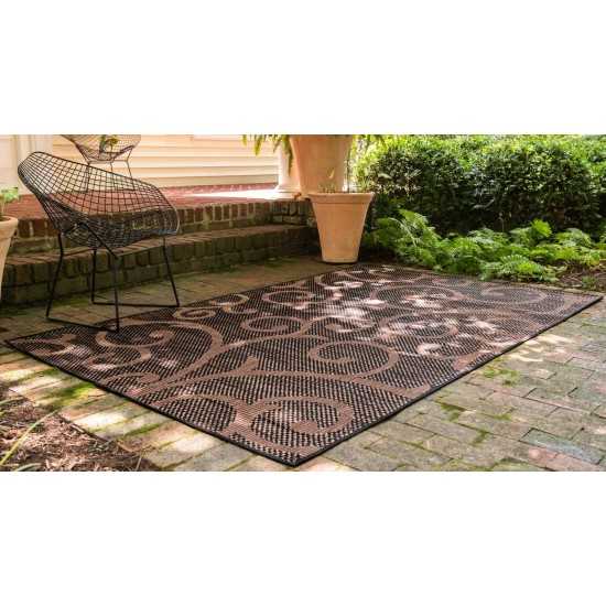 Rug Unique Loom Outdoor Botanical Chocolate Brown Rectangular 6' 0 x 9' 0