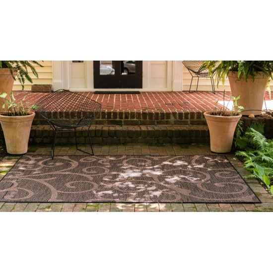 Rug Unique Loom Outdoor Botanical Chocolate Brown Rectangular 6' 0 x 9' 0