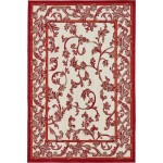 Rug Unique Loom Outdoor Botanical Beige/Burgundy Rectangular 6' 0 x 9' 0