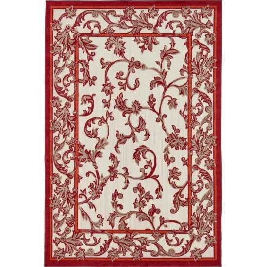 Rug Unique Loom Outdoor Botanical Beige/Burgundy Rectangular 6' 0 x 9' 0