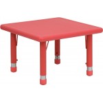 24'' Square Red Plastic Height Adjustable Activity Table