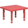 24'' Square Red Plastic Height Adjustable Activity Table