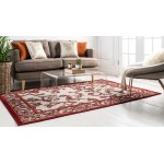 Rug Unique Loom Outdoor Botanical Beige/Burgundy Rectangular 6' 0 x 9' 0