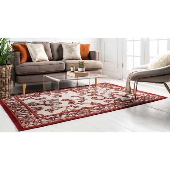 Rug Unique Loom Outdoor Botanical Beige/Burgundy Rectangular 6' 0 x 9' 0
