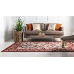 Rug Unique Loom Outdoor Botanical Beige/Burgundy Rectangular 6' 0 x 9' 0