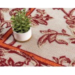 Rug Unique Loom Outdoor Botanical Beige/Burgundy Rectangular 6' 0 x 9' 0