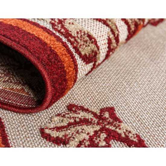 Rug Unique Loom Outdoor Botanical Beige/Burgundy Rectangular 6' 0 x 9' 0