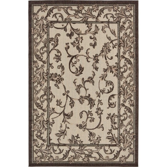 Rug Unique Loom Outdoor Botanical Beige/Dark Brown Rectangular 6' 0 x 9' 0