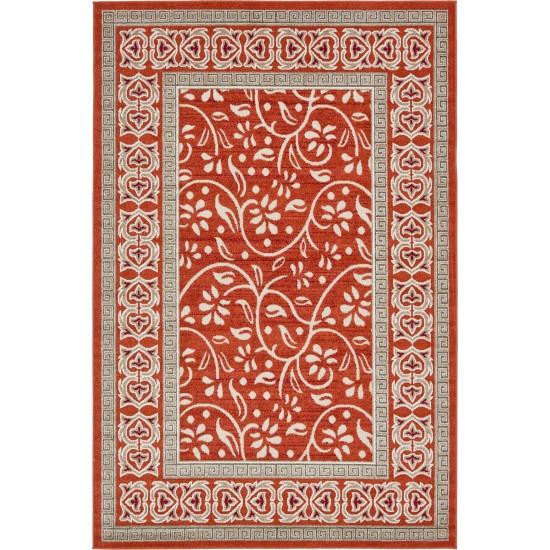 Rug Unique Loom Outdoor Botanical Rust Red Rectangular 6' 0 x 9' 0