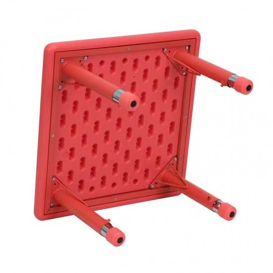 24'' Square Red Plastic Height Adjustable Activity Table