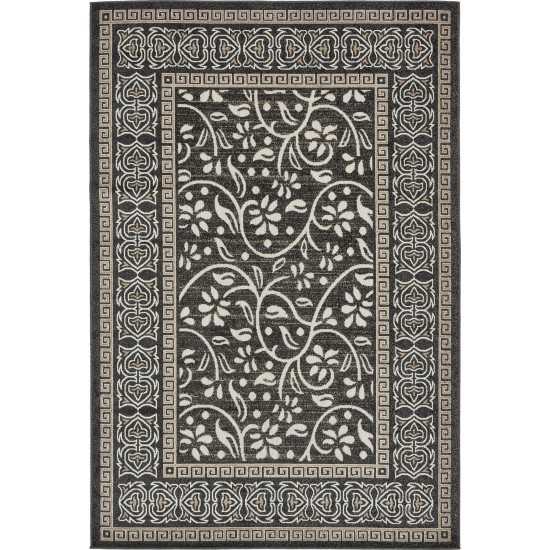 Rug Unique Loom Outdoor Botanical Black Rectangular 6' 0 x 9' 0