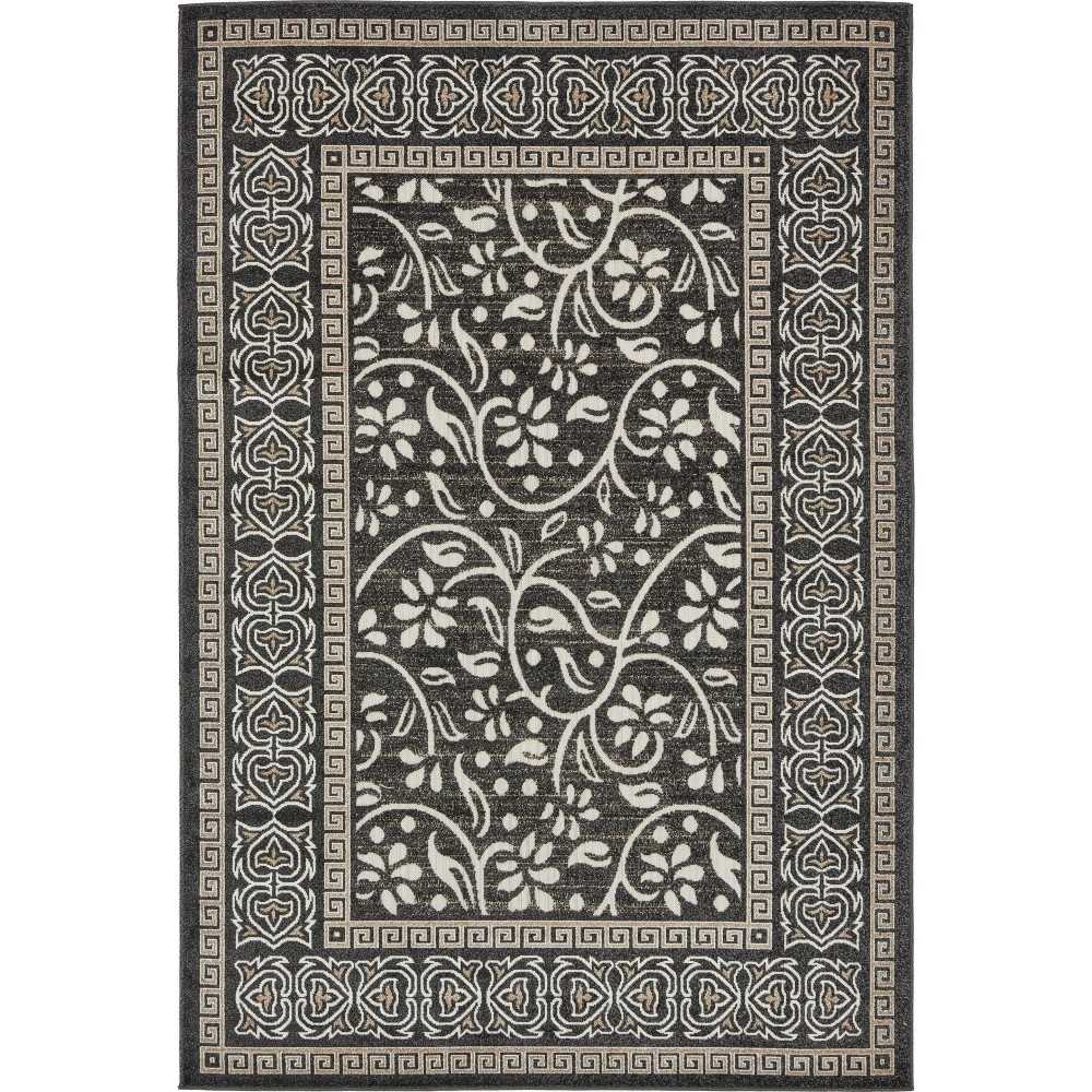 Rug Unique Loom Outdoor Botanical Black Rectangular 6' 0 x 9' 0