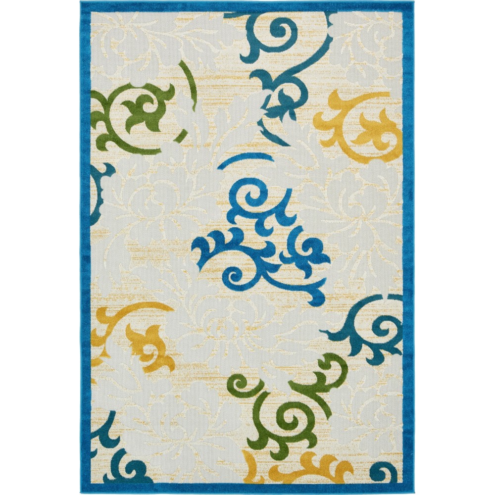 Rug Unique Loom Outdoor Botanical Blue Rectangular 6' 0 x 9' 0