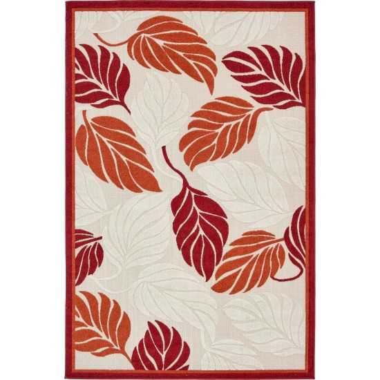 Rug Unique Loom Outdoor Botanical Beige/Burgundy Rectangular 6' 0 x 9' 0