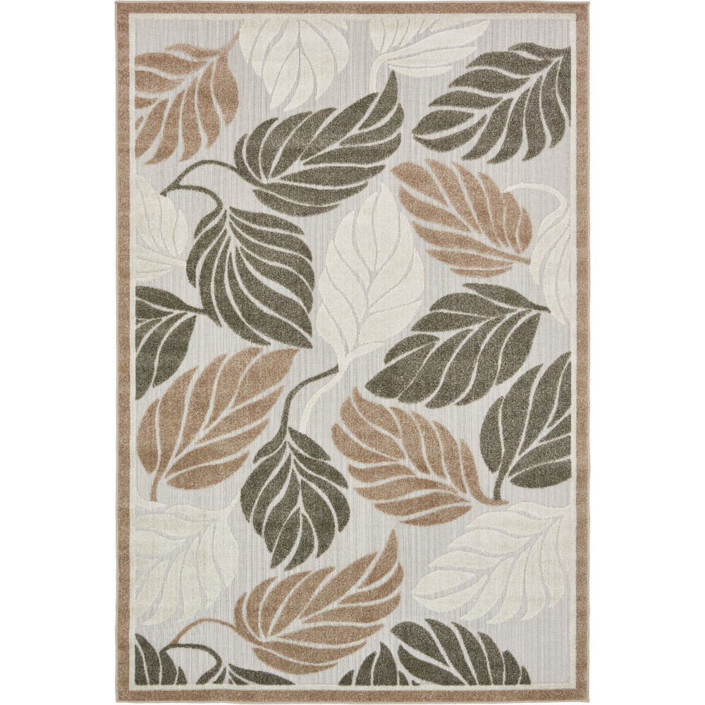 Rug Unique Loom Outdoor Botanical Beige/Gray Rectangular 6' 0 x 9' 0