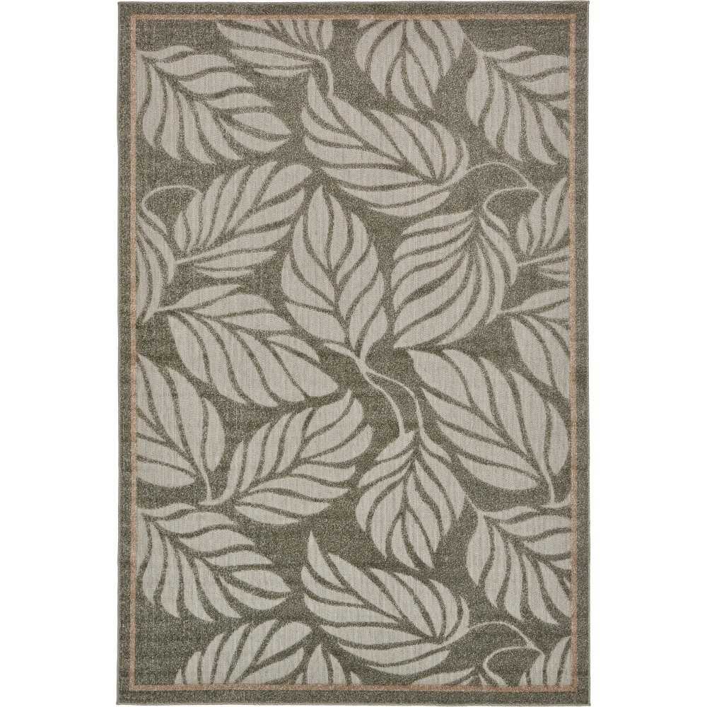 Rug Unique Loom Outdoor Botanical Gray Rectangular 6' 0 x 9' 0