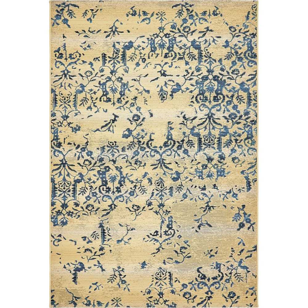 Rug Unique Loom Outdoor Botanical Beige/Blue Rectangular 5' 3 x 8' 0