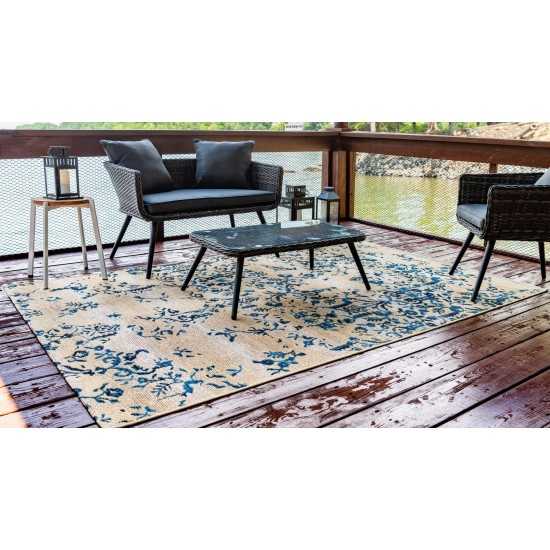 Rug Unique Loom Outdoor Botanical Beige/Blue Rectangular 5' 3 x 8' 0