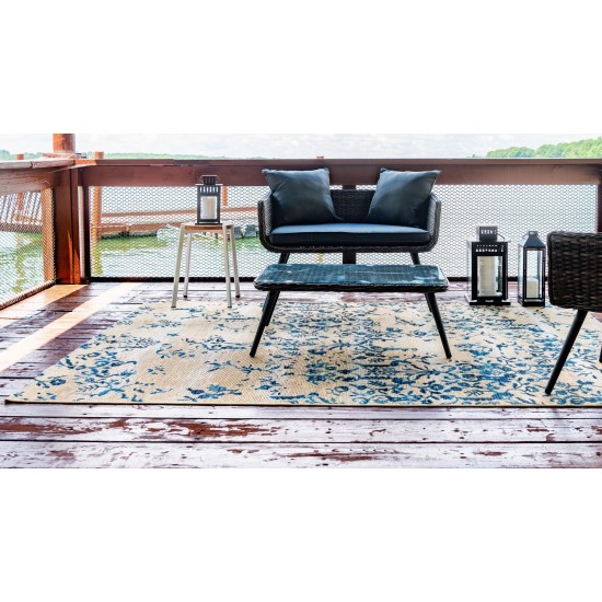 Rug Unique Loom Outdoor Botanical Beige/Blue Rectangular 5' 3 x 8' 0