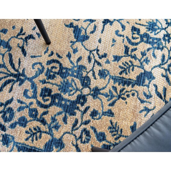 Rug Unique Loom Outdoor Botanical Beige/Blue Rectangular 5' 3 x 8' 0