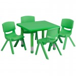 24'' Square Green Plastic Height Adjustable Activity Table Set with 4 Chairs
