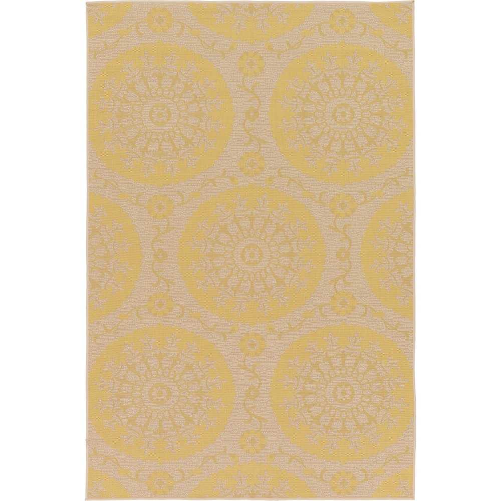 Rug Unique Loom Outdoor Botanical Yellow Rectangular 5' 3 x 8' 0