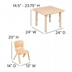 24" Square Natural Plastic Height Adjustable Activity Table Set with 4 Chairs