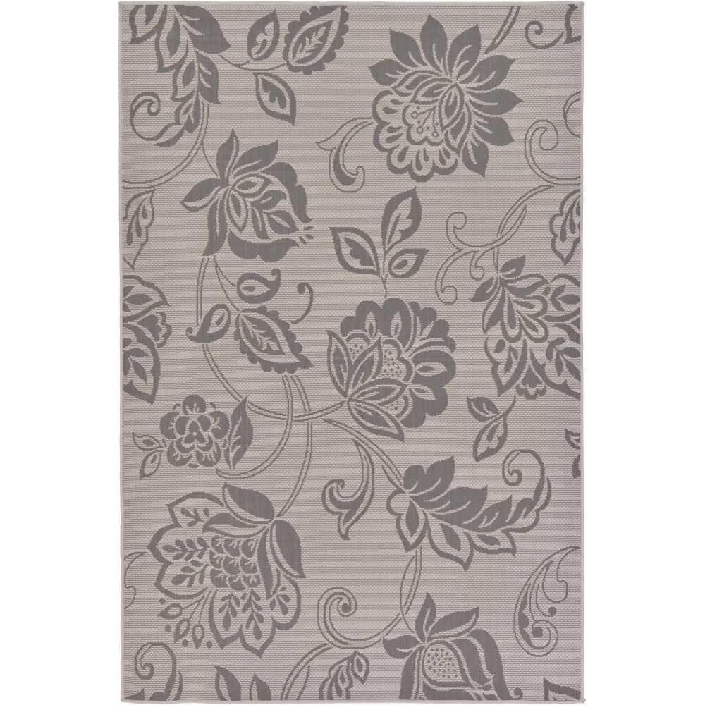 Rug Unique Loom Outdoor Botanical Gray Rectangular 5' 3 x 8' 0