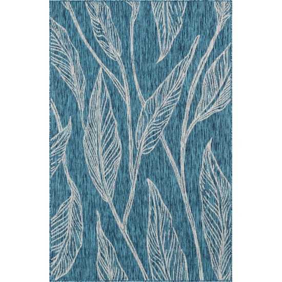 Rug Unique Loom Outdoor Botanical Teal Rectangular 5' 0 x 8' 0