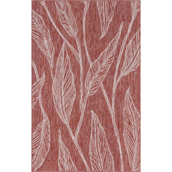 Rug Unique Loom Outdoor Botanical Rust Red Rectangular 5' 0 x 8' 0