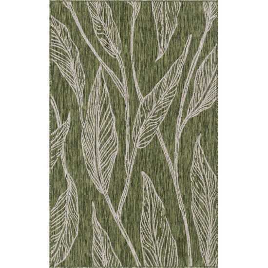 Rug Unique Loom Outdoor Botanical Green Rectangular 5' 0 x 8' 0