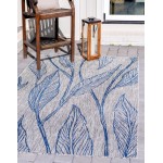 Rug Unique Loom Outdoor Botanical Light Gray Rectangular 5' 0 x 8' 0