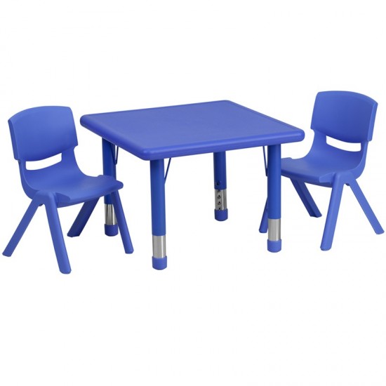 24'' Square Blue Plastic Height Adjustable Activity Table Set with 2 Chairs