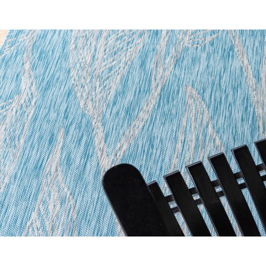 Rug Unique Loom Outdoor Botanical Aqua Blue Rectangular 5' 0 x 8' 0