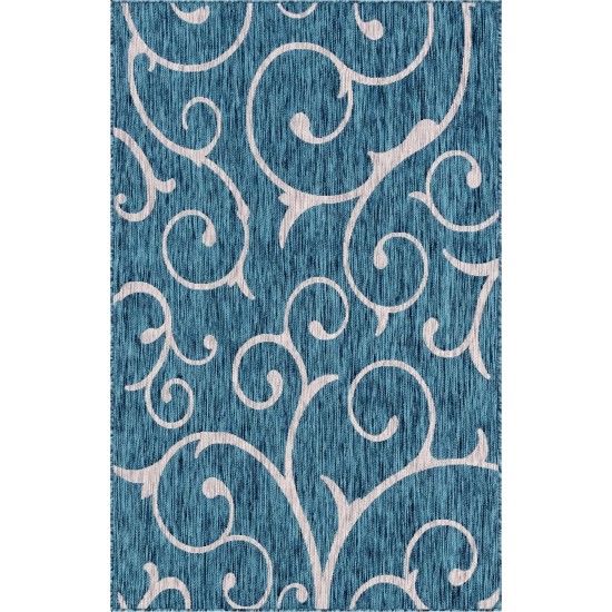 Rug Unique Loom Outdoor Botanical Teal Rectangular 5' 0 x 8' 0