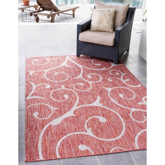 Rug Unique Loom Outdoor Botanical Rust Red Rectangular 5' 0 x 8' 0