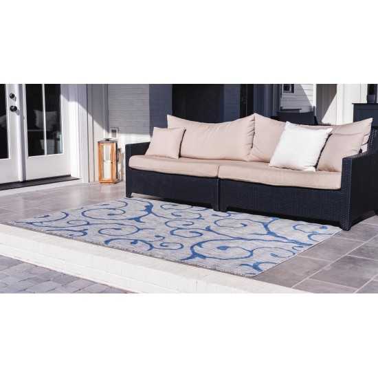 Rug Unique Loom Outdoor Botanical Light Gray Rectangular 5' 0 x 8' 0