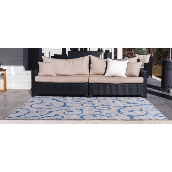 Rug Unique Loom Outdoor Botanical Light Gray Rectangular 5' 0 x 8' 0
