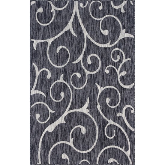 Rug Unique Loom Outdoor Botanical Charcoal Gray Rectangular 5' 0 x 8' 0