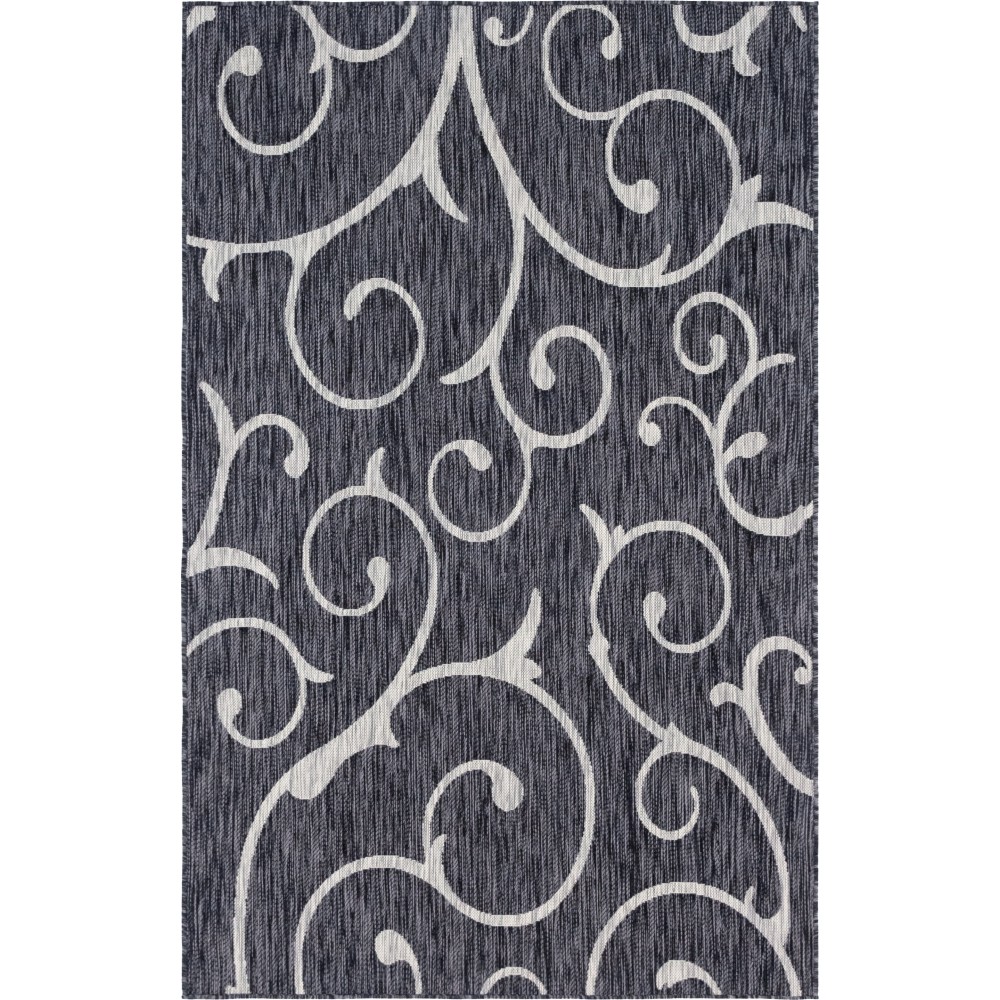 Rug Unique Loom Outdoor Botanical Charcoal Gray Rectangular 5' 0 x 8' 0