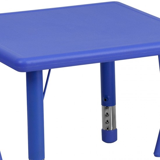 24'' Square Blue Plastic Height Adjustable Activity Table Set with 2 Chairs