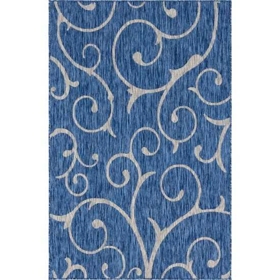 Rug Unique Loom Outdoor Botanical Blue Rectangular 5' 0 x 8' 0