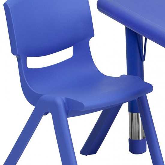 24'' Square Blue Plastic Height Adjustable Activity Table Set with 2 Chairs